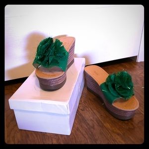 Brand new green wedge sandals